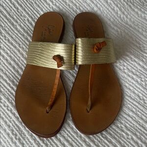 Joie Gold and Tan Slide Sandals
